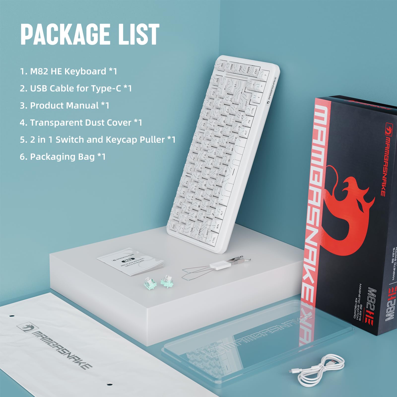 MAMBASNAKE M82HE QWERTY Tastiera magnetica cablata al 75% con frequenza di polling di attivazione rapida a 8000 Hz, attuazione regolabile e precisione di 0.01 mm, retroilluminata RGB(Contorno bianco)
