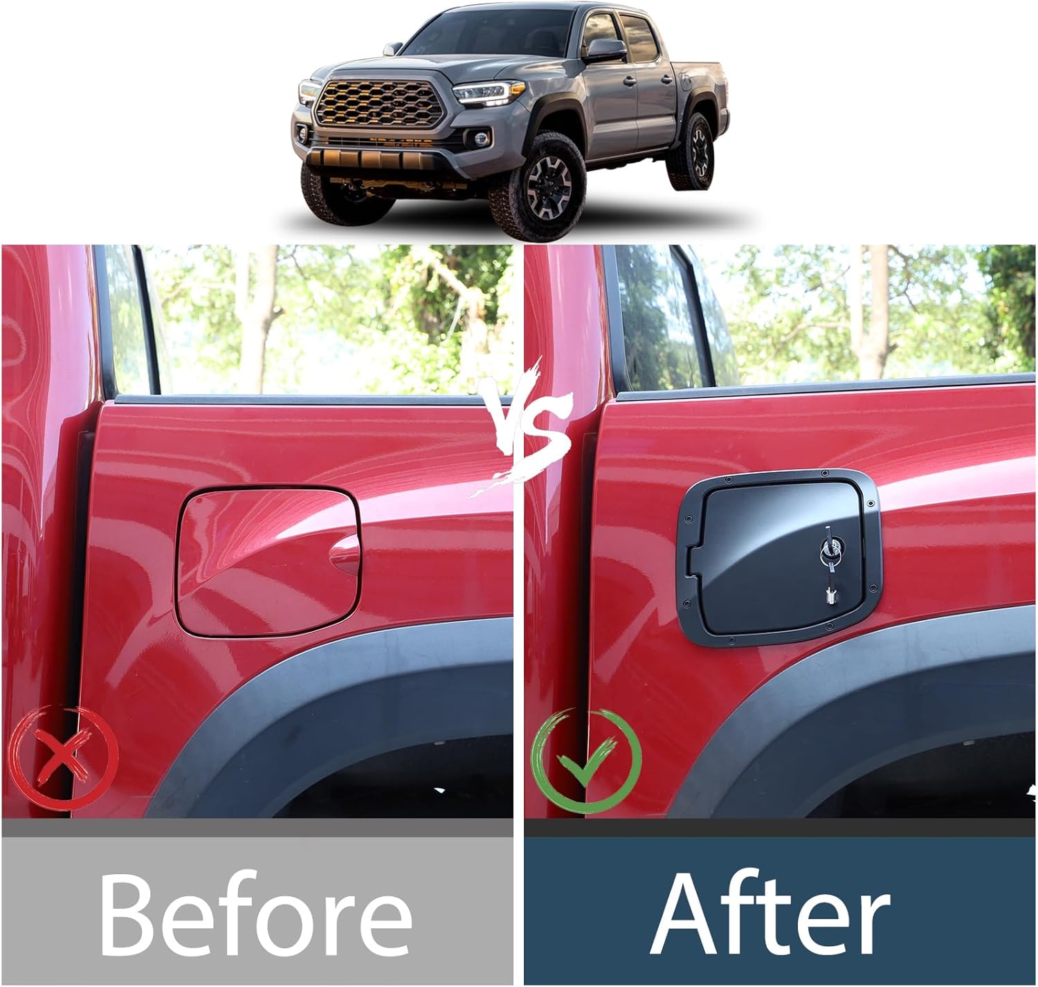 Lcojicep Fuel tank cap replacement anti-theft lock cap Compatible with Tacoma 2016-2022,Locking Gas Cap Cover, Fuel Tank Door with Lock，aluminum alloy Car Fuel Tank Gas Filler Cap Cover (Style A)