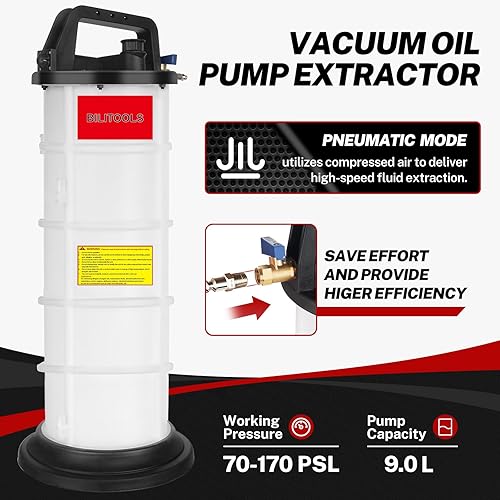Miniatura 3 de BILITOOLS Bomba extractora de aceite neumática de 9 litros capaz de extracción rápida y manos libres de líquidos para aceite de motor y