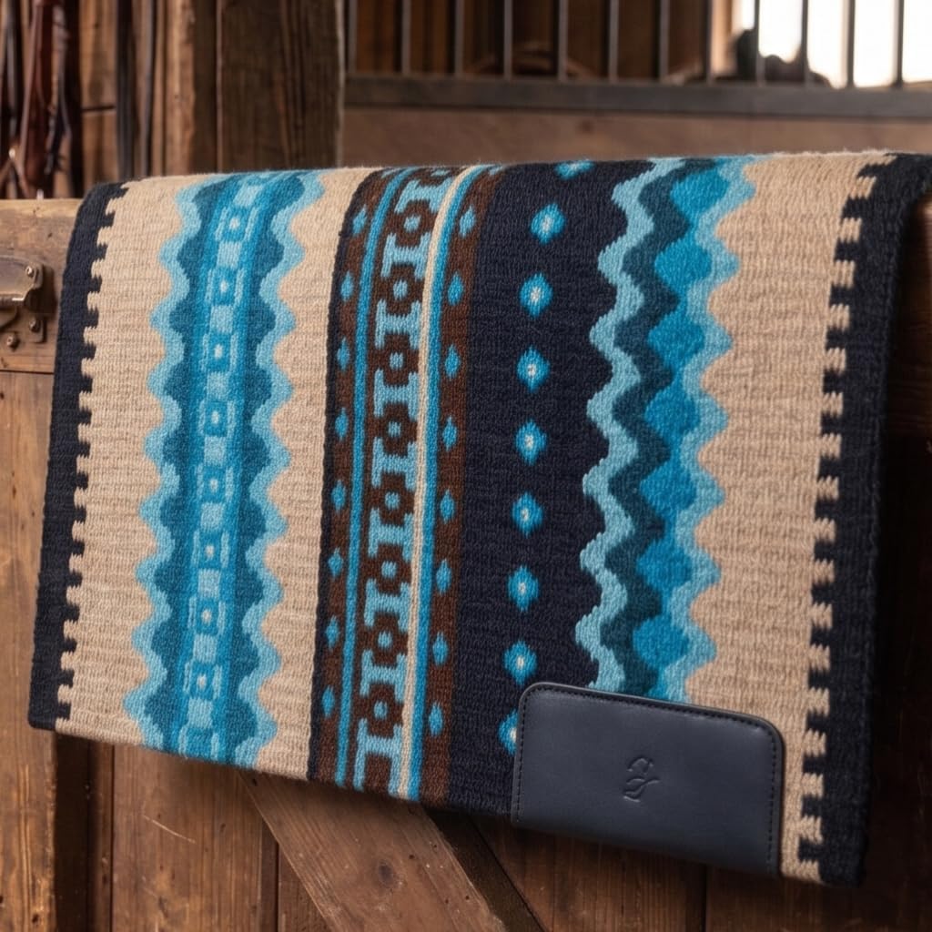 Western Show Saddle Pad/Blanket for Horses - Handmade Wool Saddle Blanket with New Zealand Design, Thick, Durable & Comfortable for Horse Riding (34” L x 34” W x 1) M15