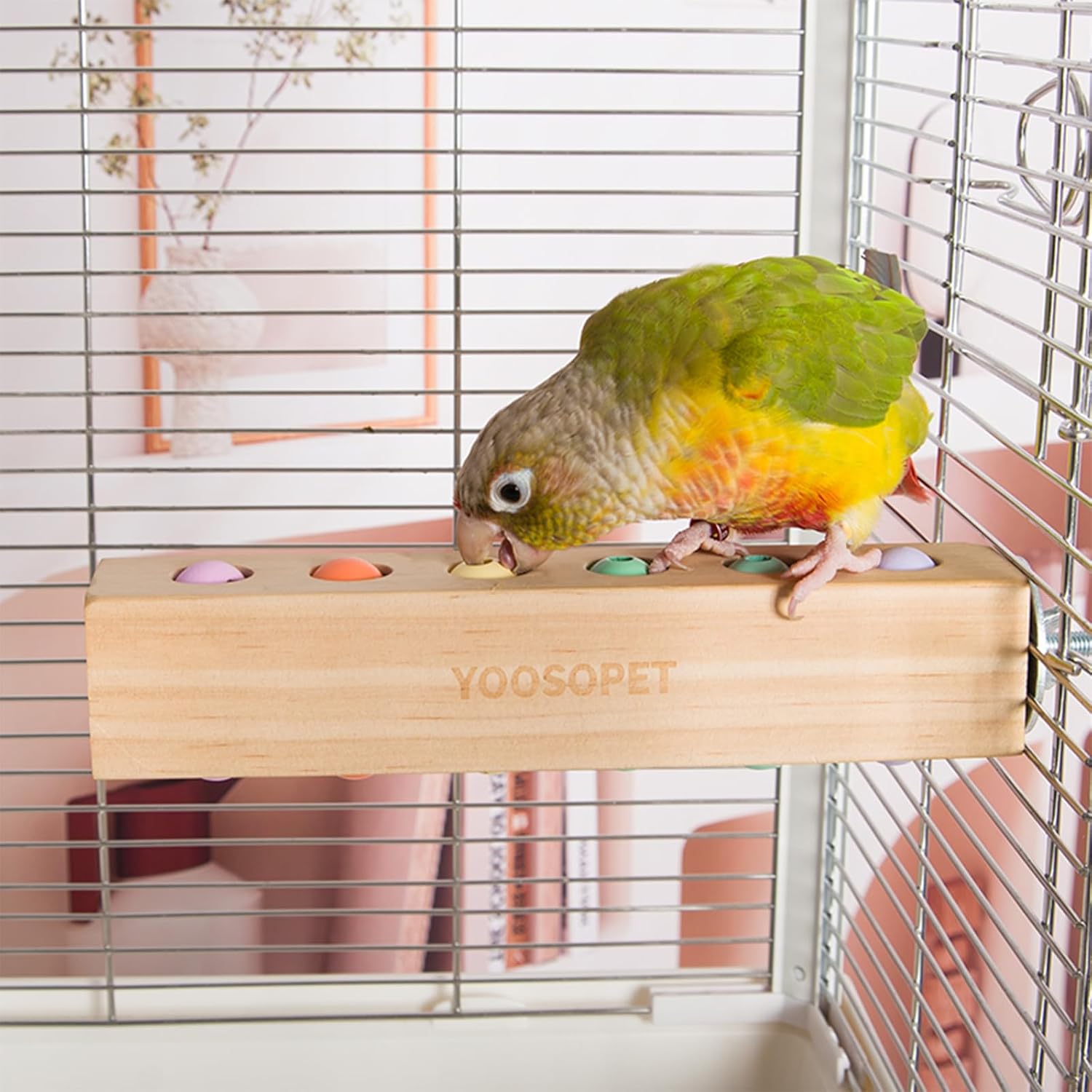 Bird Toys & Bird Perch, Bird Wooden Block Chewing Toy Parrot Foraging & Puzzle Toys Bird Cage Accessories for Conures Parakeets Cockatiels Lovebirds African Grey Macaws (Spinning Ball)
