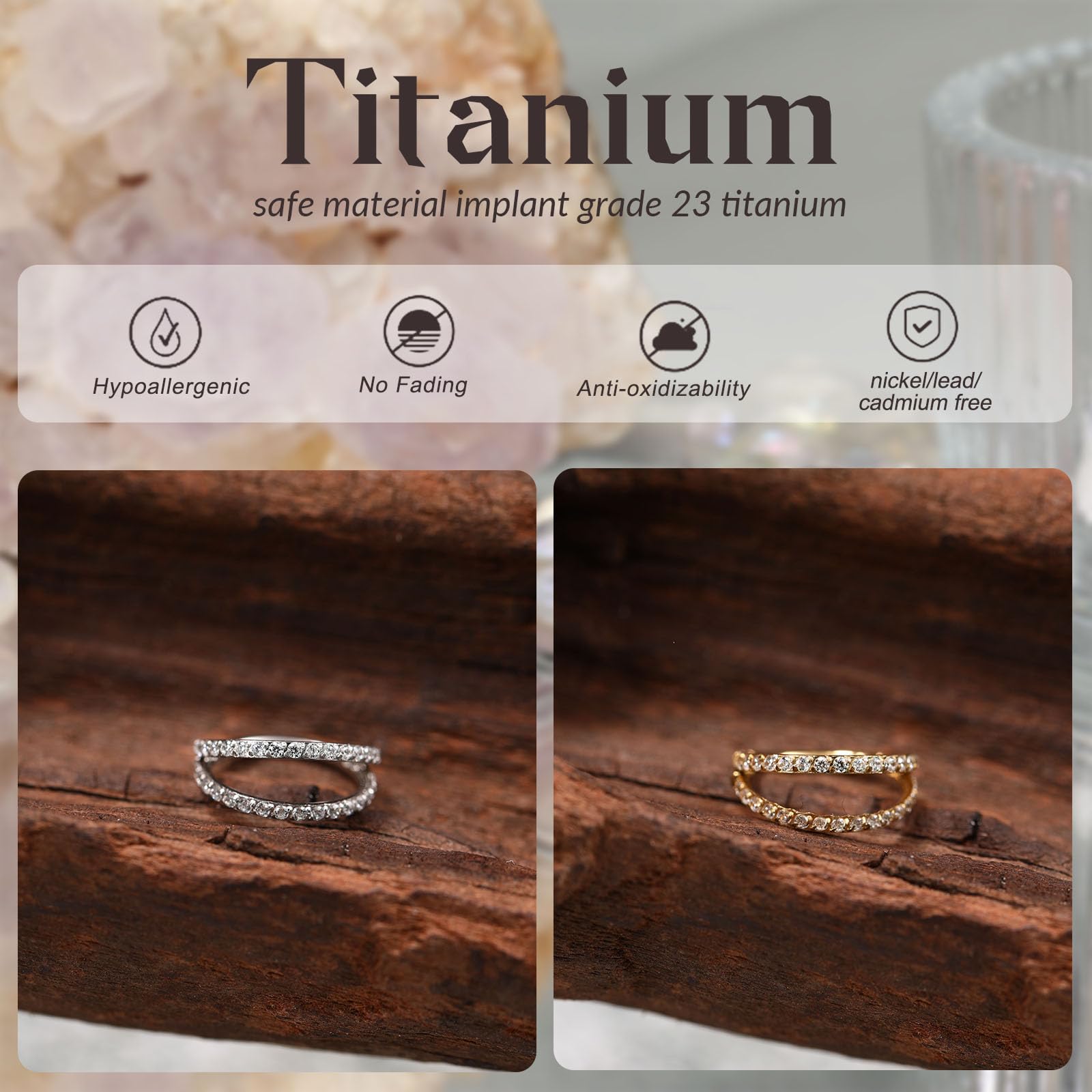 hengkaixuan G23 - Double anneau de nez en titane - 20 g / 18 g / 16 g - Helix Daith Rook Tragus Cartilage Conch - Créoles pour homme et femme - 6 mm à 12 mm