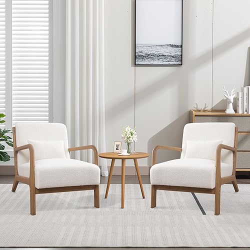 Miniatura 9 de ANJ Silla moderna con brazos, moderna de mediados de siglo, silla tapizada con almohada y marco de madera maciza, sillas cómodas de tela de lino