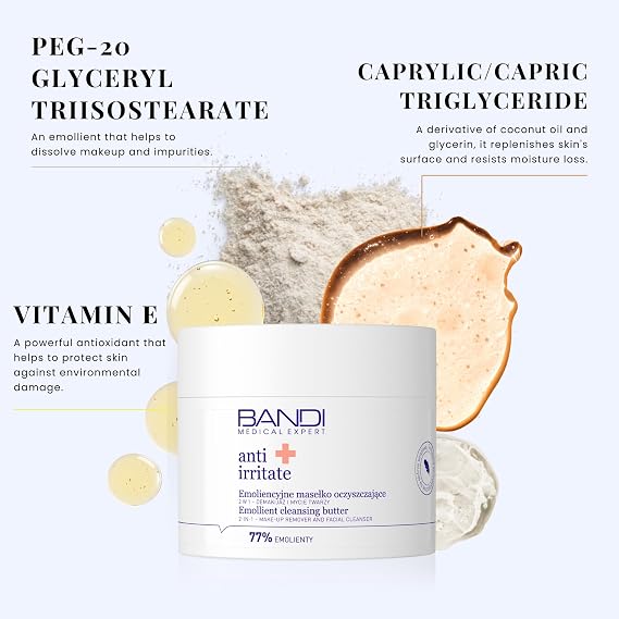 Bandi Emollient Cleansing Butter-Hydrating Face Cleanser Hypoallergenic Makeup Remover Gentle Facial Cleanser for All Skin Types Enriched with Vitamin e Soothing and Nourishing