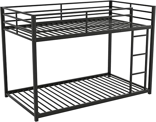 Miniatura 7 de Merax Litera de metal individual sobre individual, litera baja con escalera, color negro Negro -,plateado,Blanco,https://www.amazon.com/dp/undefined