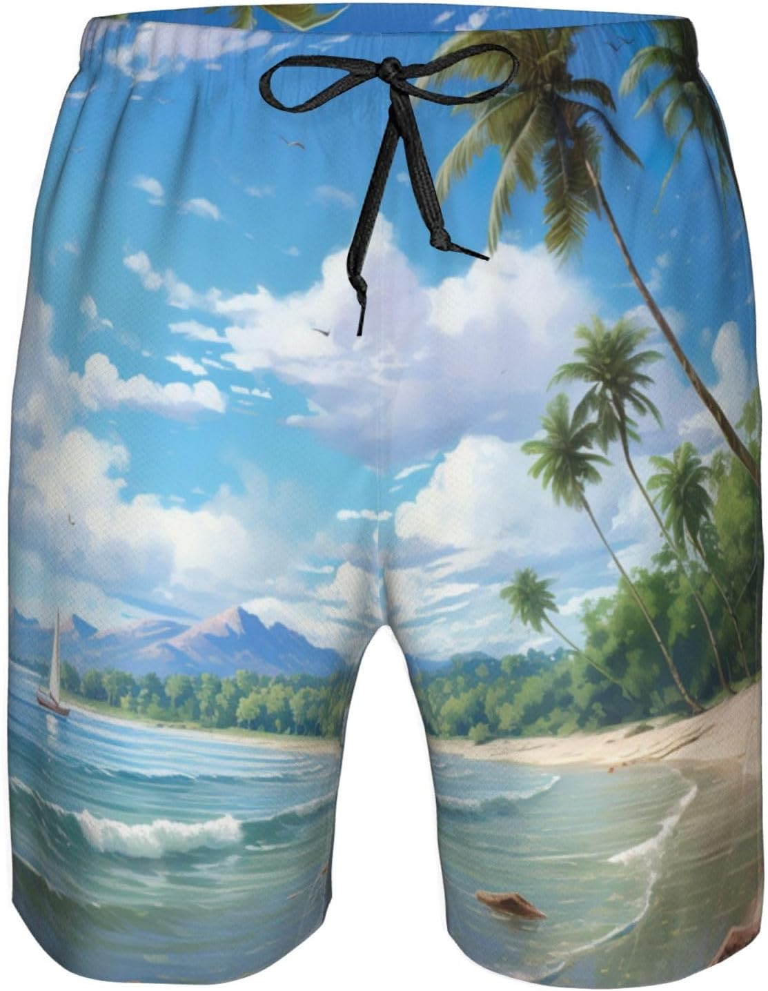 Mens Sandy Beach Print Beach Shorts,Casual Summer Shorts for Men,Quick Dry Polyester