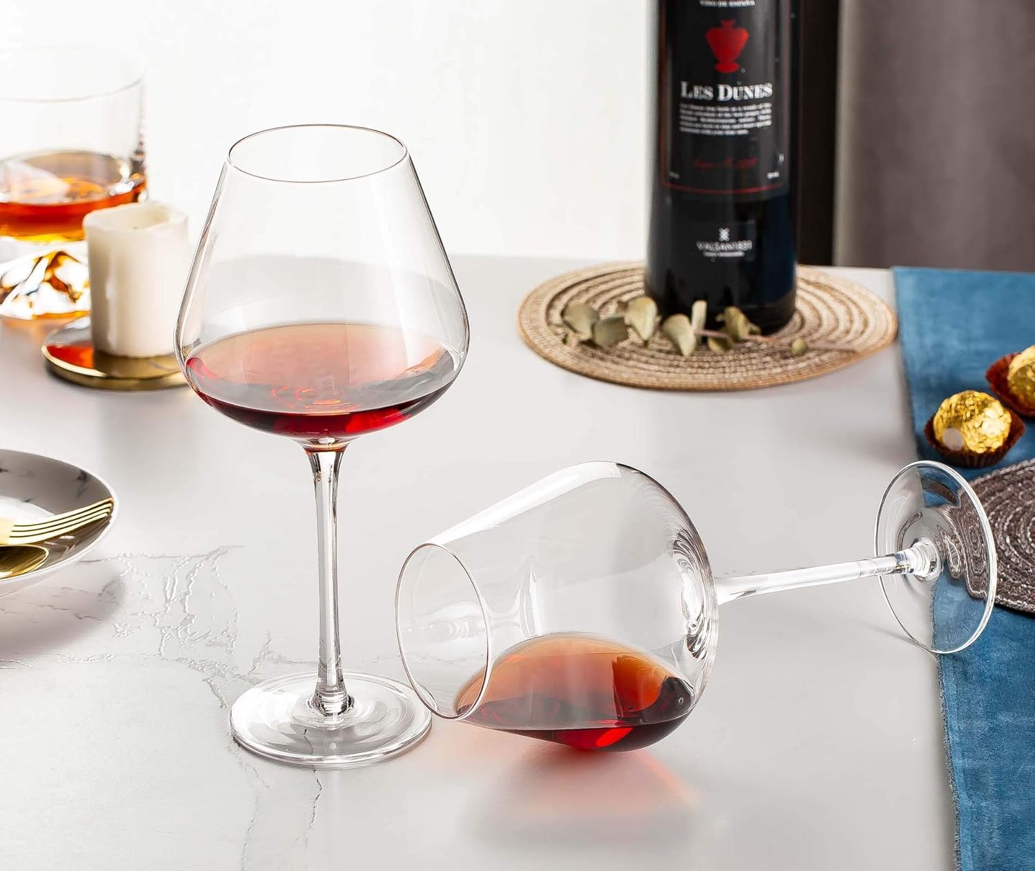 Super Brands Hand Blown Italian Style Crystal Burgundy Wine Glasses - Lead-Free Premium Crystal Clear Glass - Set of 2 - 21 Ounce - Gift-Box for any Occasion