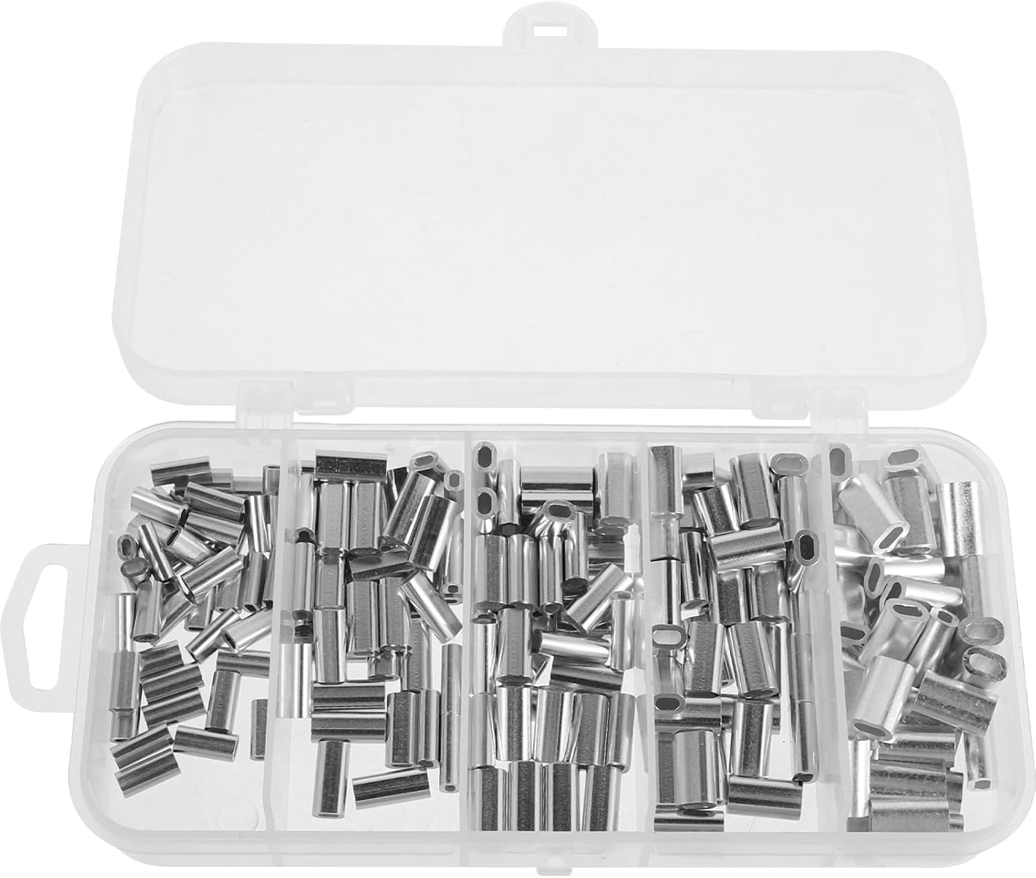 200pcs Double Barrel Crimp Sleeves, Fishing Crimp Sleeves - Wire Rope Fishing Line Tube Connector Wire Leader Rigging Tackle