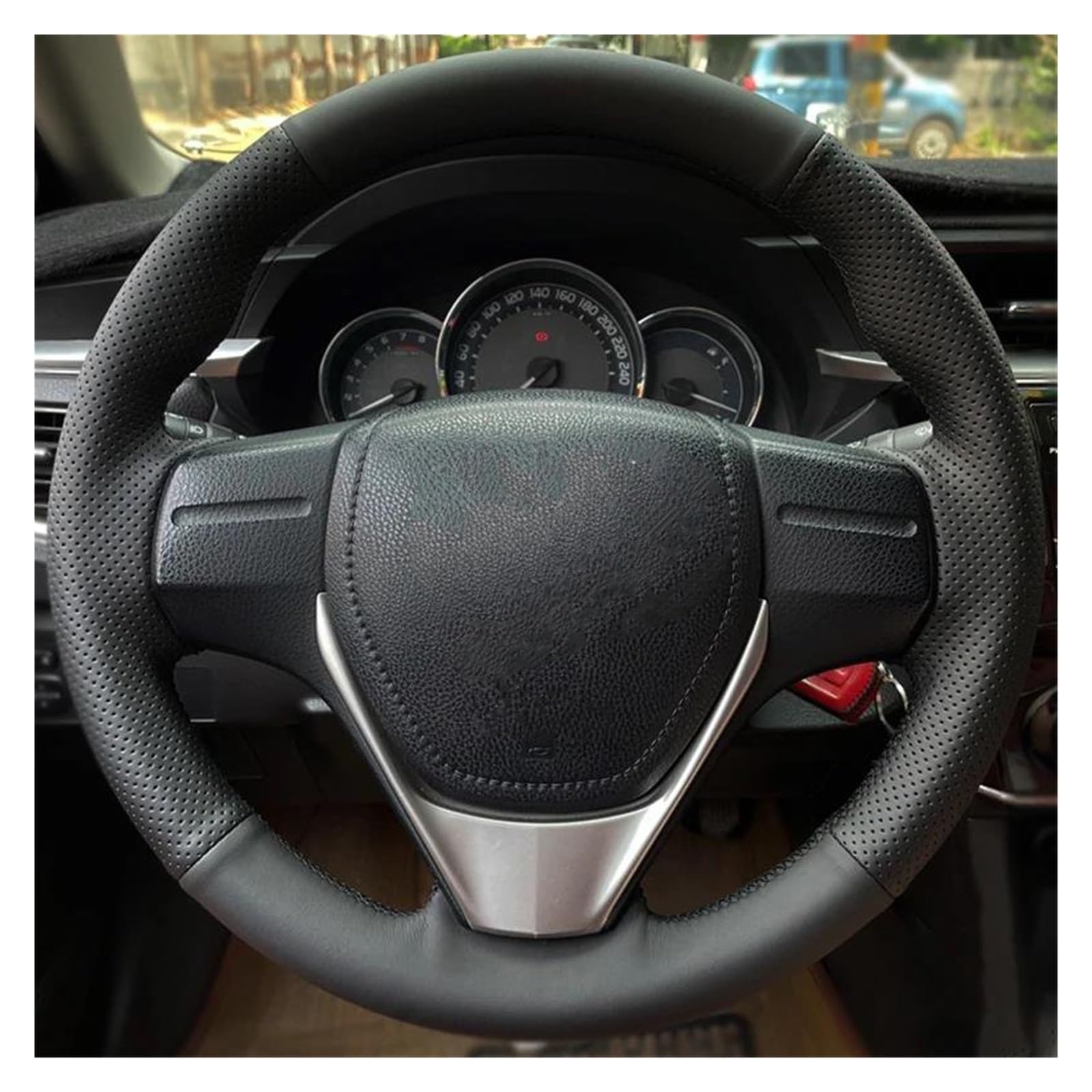 Couvre Volant Housse De Volant en Cuir Véritable pour RAV4 2013-2019 pour Corolla 2014-2019 pour Scion IM 2016 pour Auris 2013-2016. Couvre Volant Voiture(Brown Thread)