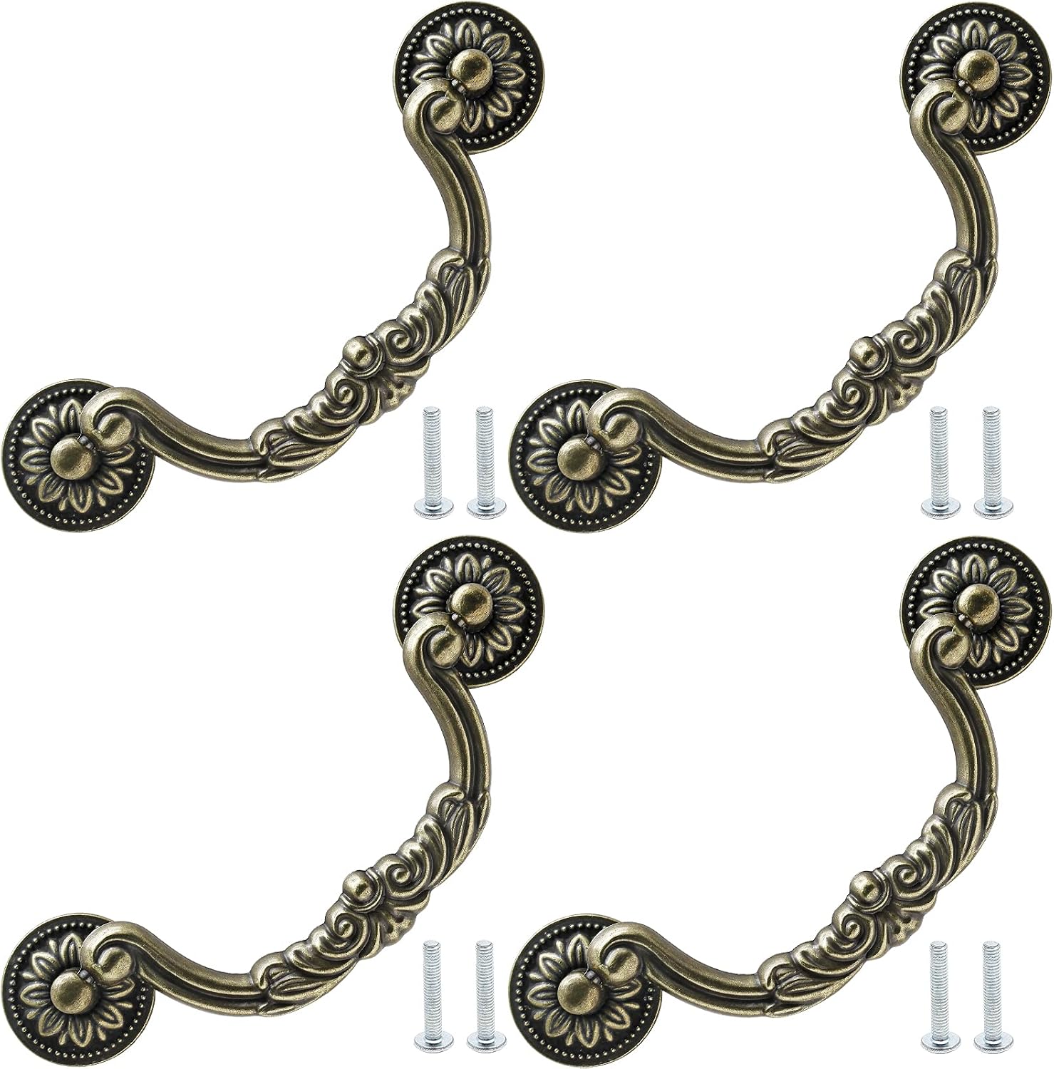 Uenhoy 4 Pcs 5 Inch Bail Handle Drop Pulls Vintage Drop Bail Drawer Pulls Antique Bronze Cabinet Pull Handles (5" Hole Spacing) (Pack of 2)