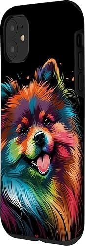 Miniatura 2 de Funda negra para iPhone 11 con diseño de cara de perro pomerania, diseño colorido de cara de cachorro