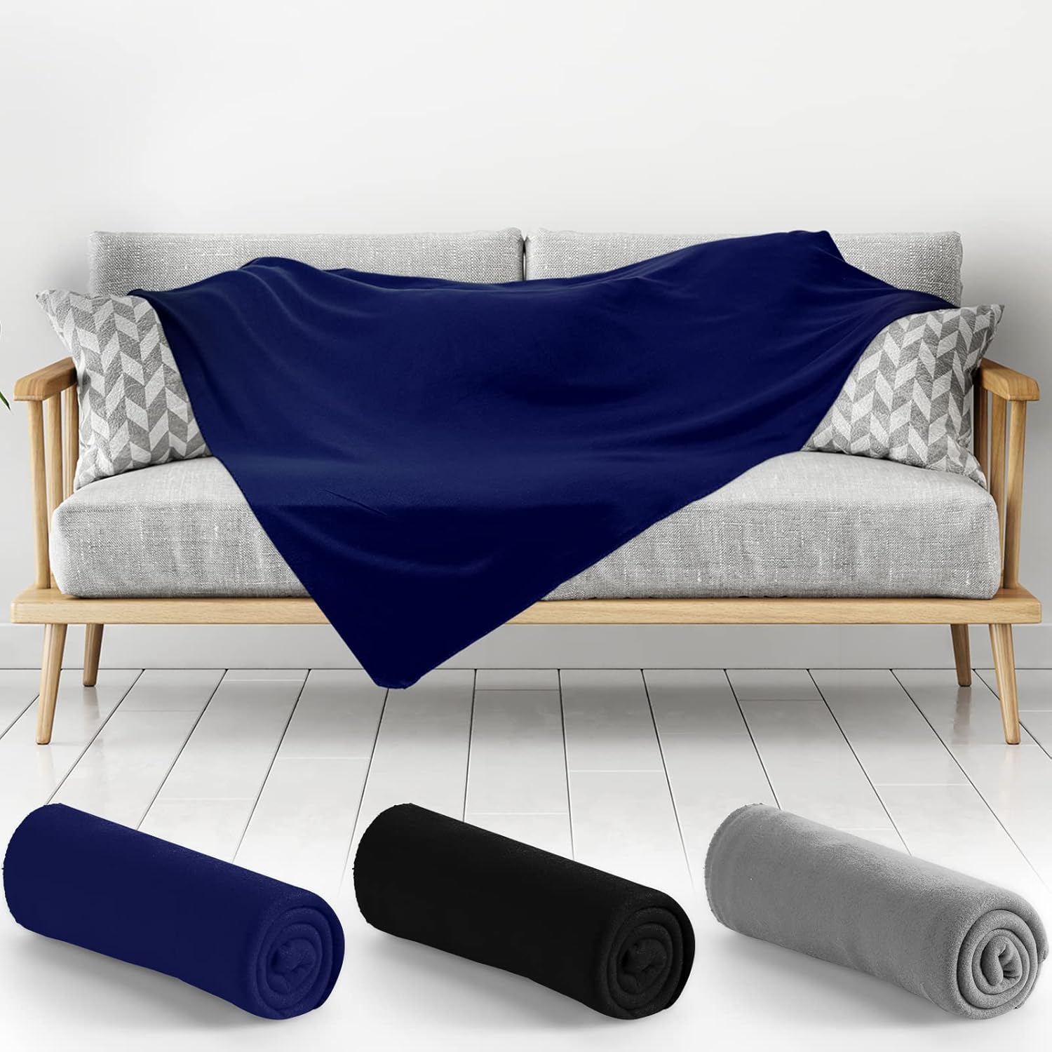 Chumia 24 Pack Fleece Throw Blankets Bulk 50 x 60 Inch Soft Fleece Blanket Solid Lightweight Warm Throw for Home Dorm Bed Sofa Couch Office Travel Wedding Gifts(Black, Grey, Navy Blue) - Image 4