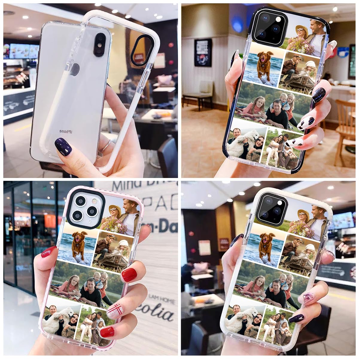 Custom Case for iPhone 16 15 14 13 12 11 10 Pro Max Plus Mini X XS XR SE 8 7 6 6s Personalized Photo Name Customized Collage Pictures Image Text Impact Shockproof Stylish Soft Cover Shell