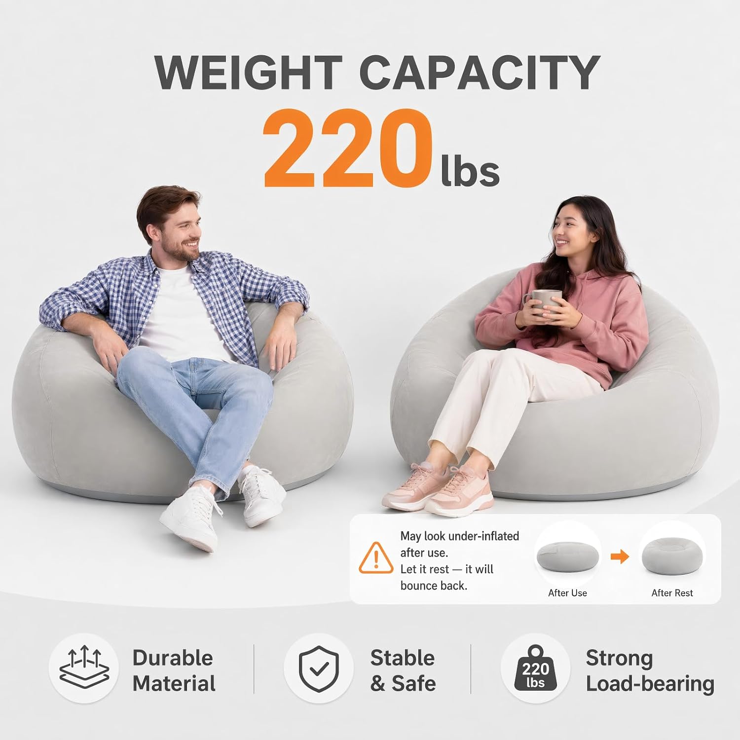 Inflatable Bean Bag Chair with Hand Pump, Portable Lounge Sofa