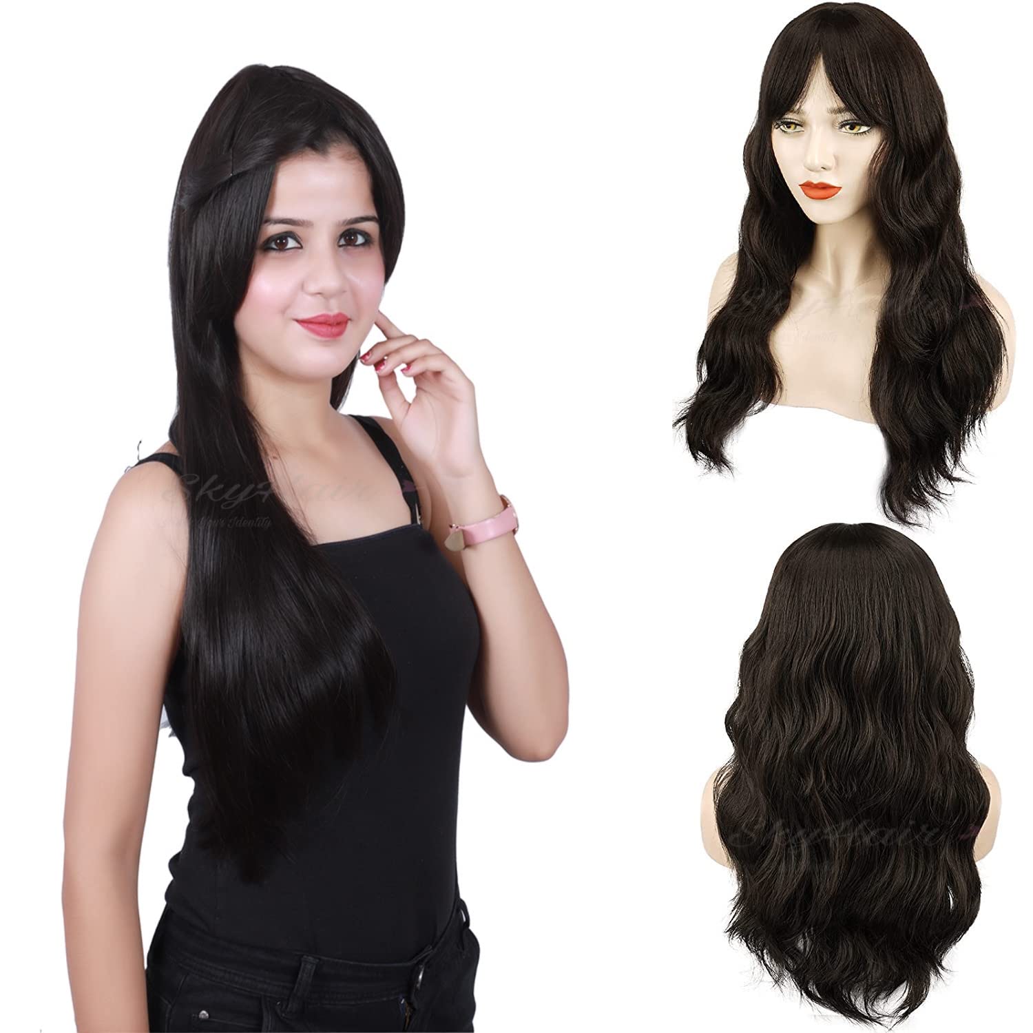 SkyHair Premium Japanese Kanekalon Synthetic Technology Hair Wig for Women with Natural-Looking Bangs – Undetectable, Realistic, Full Head Wig for Daily Use, Chemo, Volume & Length (26 Inches, Matte Brown)-image-9