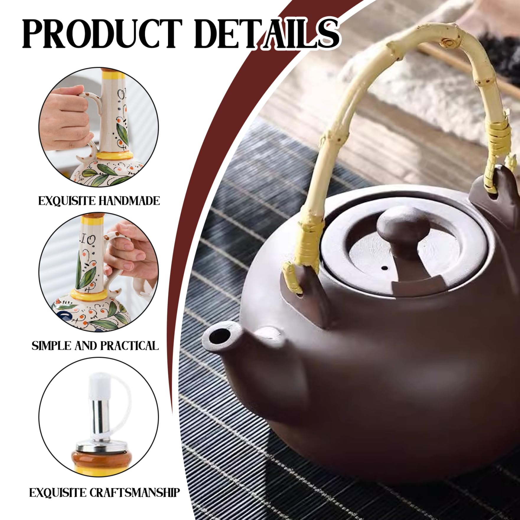 Tetera japonesa de arcilla de arena morada de 800ml/28oz, tetera de Kungfu con mango de madera para estufa.