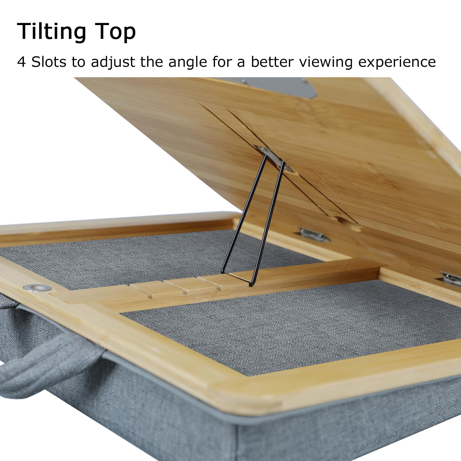 Adjustable Lap Desk for Laptop with Cushion Bamboo Laptop Stand with Anti-Slip Strip Tablet Phone Holder Fits up — view 4