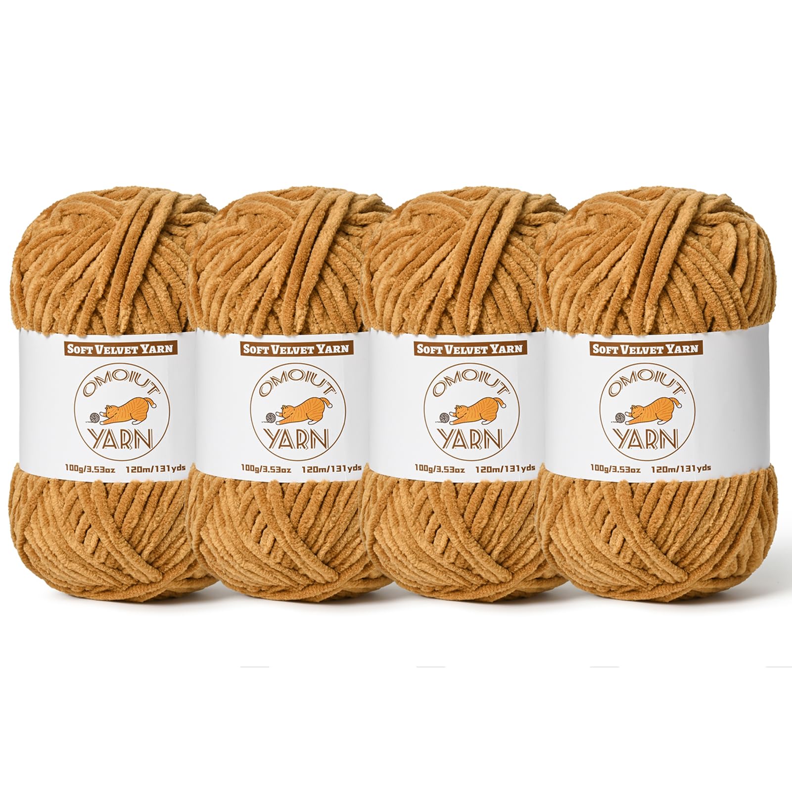4 Pack Brown Fluffy Velvet Yarn for Crocheting, Chunky Chenille Baby Blanket Yarn for Crochet, Soft Fuzzy Puzzle Yarn for Knitting, (100g/3.53oz Each) Bulky Thick Amigurumi Crochet Yarns