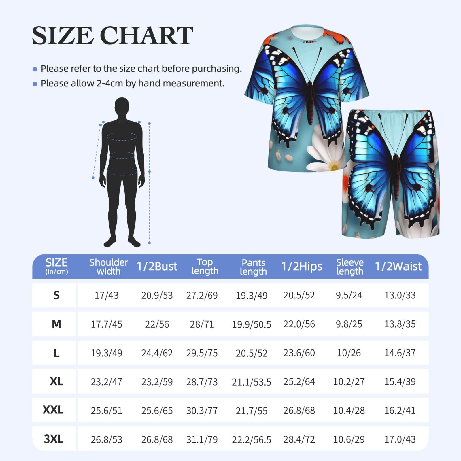 Conjunto de pijama clásico para hombre, estampado de mariposas y flores, pantalones cortos de pijama suaves para hombre, perfecto para las noches de verano