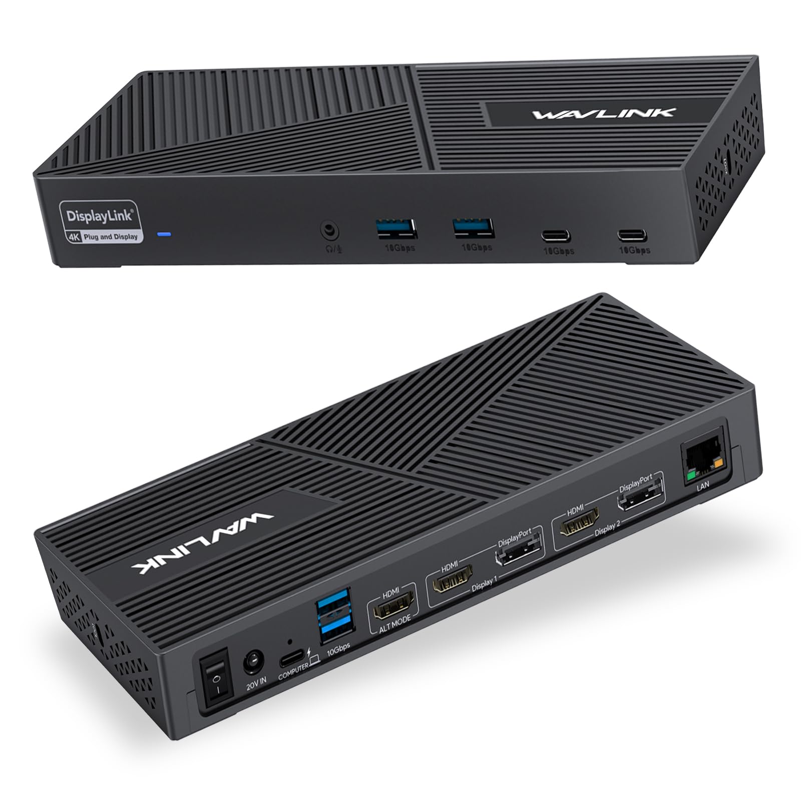 WAVLINK Docking station universale USB C con 3 HDMI, 2 DP, 100 W PD, Gigabit Ethernet, 6 × 10 Gbps USB-A&C, audio, microfono, compatibile con Mac OS e Windows