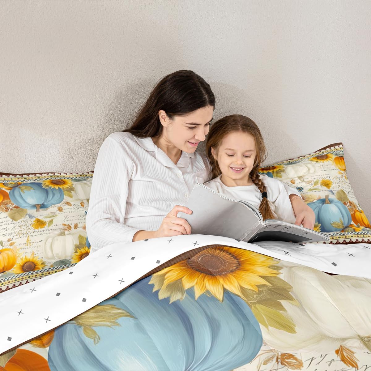 Erosebridal Pumpkin Comforter Set King Size Thanksgiving Day Gifts Bedding Autumn Harvest Bedding Comforter Sets Farm Maple Leaf Pumpkin Sunflower Duvet Insert Happy Fall Y'all Fall Season Quilt