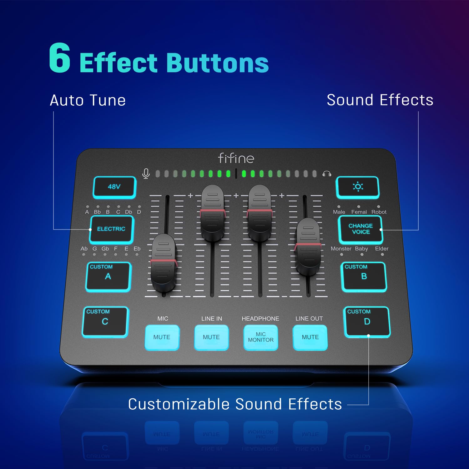 Mixer DJ, Mixer for giochi, mixer RGB a 4 canali for streaming con interfaccia microfono XLR, for voce di gioco, podcast, AmpliGame SC3(WHITE)