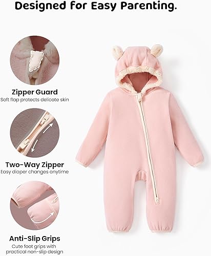 Miniatura 5 de PATPAT Mameluco de forro polar con capucha y pies para bebé, fundas suaves y cálidas, apto para asiento de automóvil, cremallera fácil, lindo