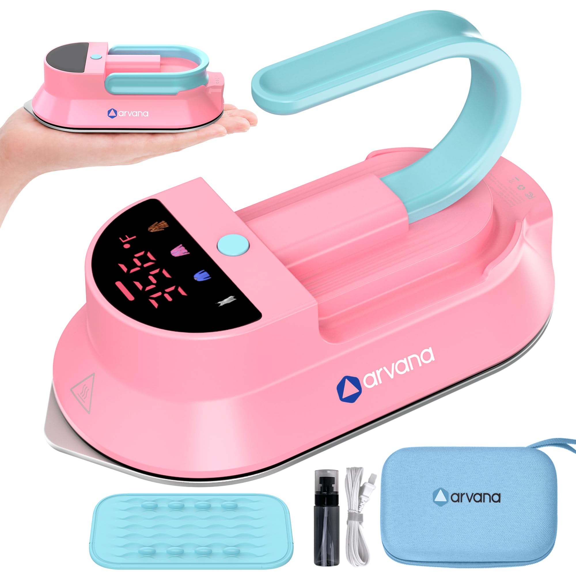 Arvana Mini Travel Iron for Clothes – Dual Voltage 100-240V with Digital Temp Display