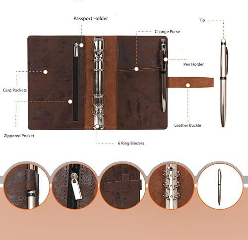 Miniatura 3 de Wonderpool Carpeta organizadora de cuaderno de escritura A6 con papel punteado y cubierta con múltiples bolsillos, para negocios, escuela, viajes