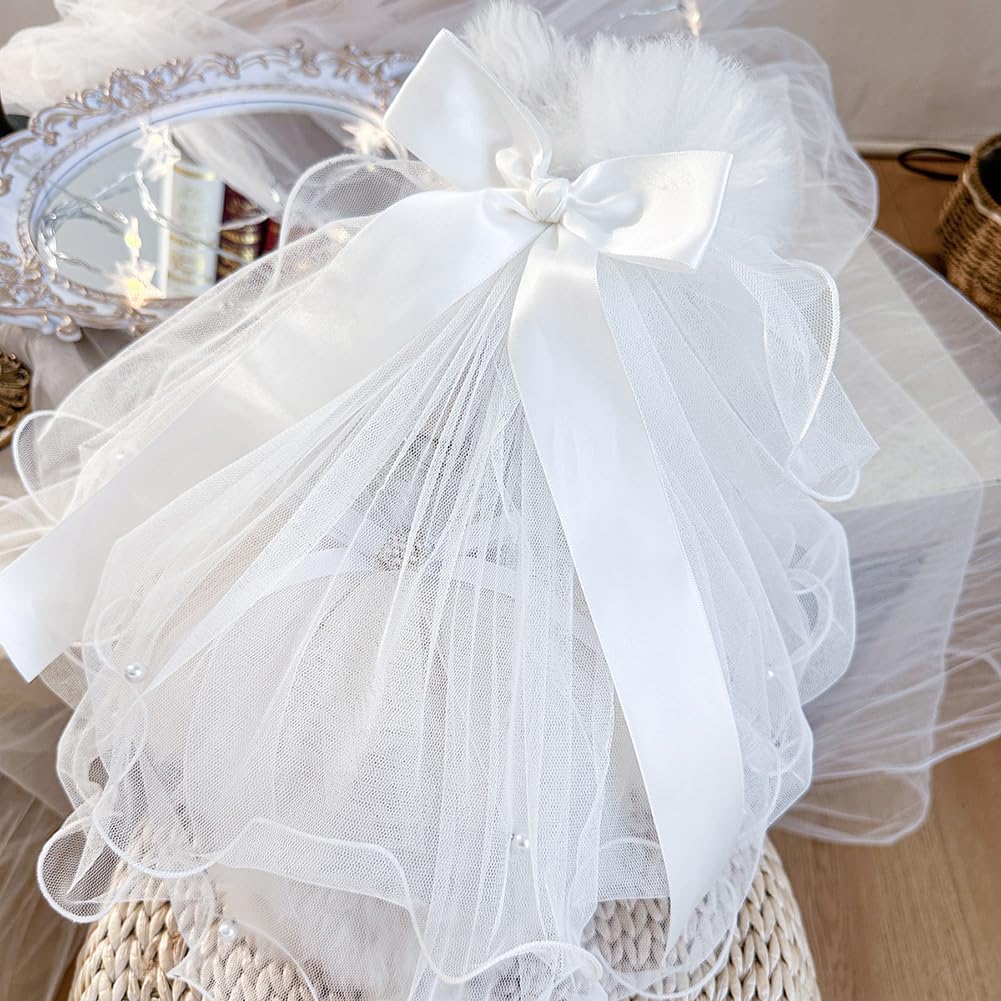 UUYYEO Dog Bow Wedding Veil Pet Wedding Hair Clip Dog Wedding Party Headwear Pet Costume Headdress Puppy Photography Props with Faux Pearl