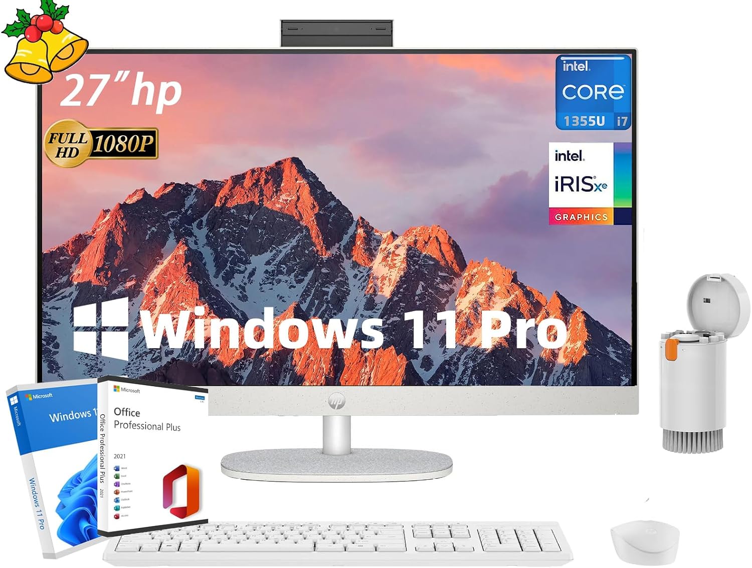 HP All-in-One Desktop Computer, 11th Generation Intel Core i5-1135G7 Processor, Intel Iris Xe Graphics, 8 GB RAM, 256 GB SSD, Windows 10 Home (27-dp1006, Natural Silver)
