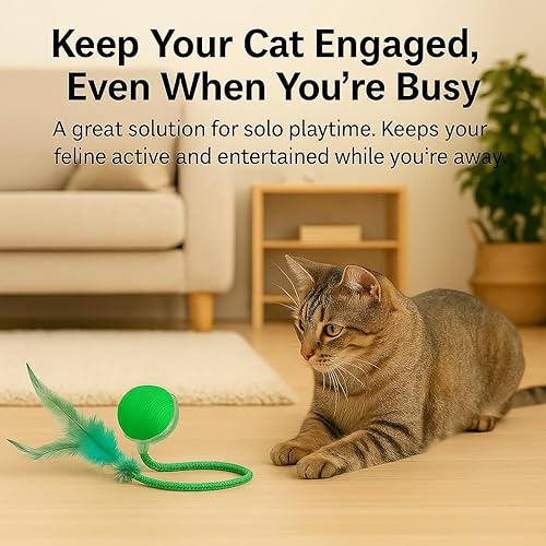 Miniatura 4 de Pelota de juguete interactiva para gatos, color verde, bola inteligente para gatos con 2 accesorios de cola, modos de color brillante, doble