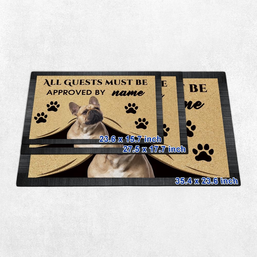 Divertente zerbino di benvenuto con bulldog americano, con scritta in lingua inglese "All Guests Must Be Approved", tappetino personalizzato per la decorazione della casa, regalo per gli