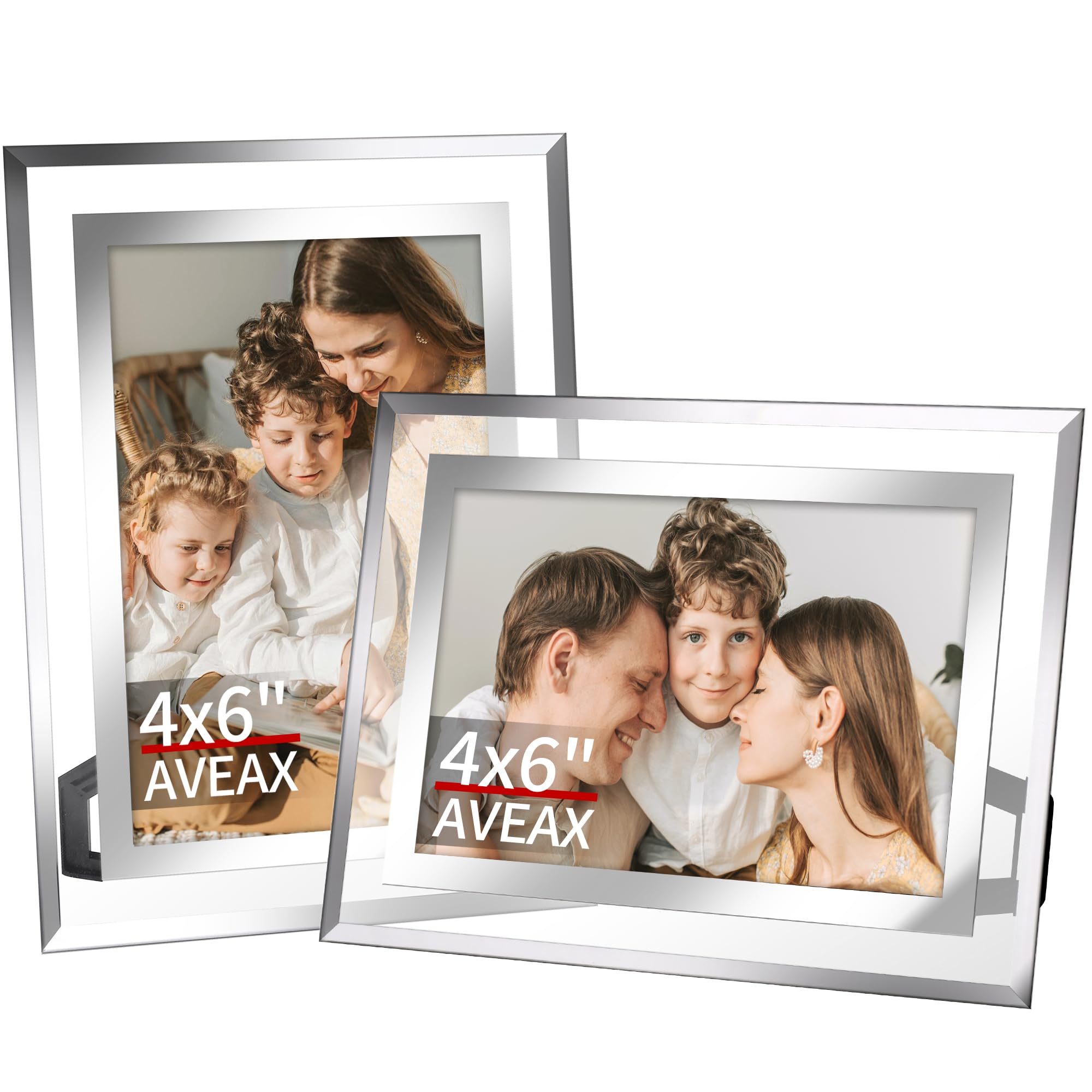 Aveax Silver 4X6 Picture Frame 2 Pack, Elegant Glass Picture Frame For Tabletop Display, Horizontal Or Vertical, Wedding Frame,