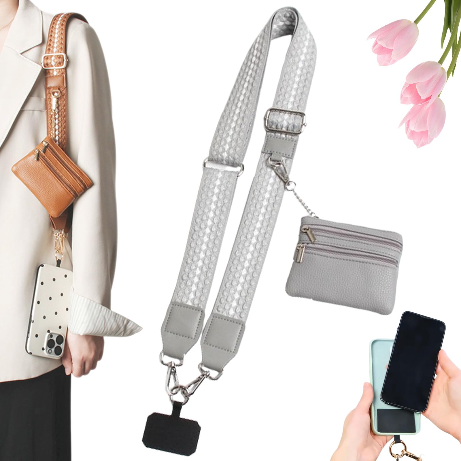 Snrtevu Crossbody Phone Strap With Zippered Pouch, Crossbody Phone Lanyard With Purse, Multifunction Adjustable Phones Strap Crossbodys Anti Theft, Modern Functional, For Travel And Shopping (10)