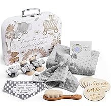 Lictin Baby Gift Set for Boys Girls, Baby Shower Gifts, Neutral Newborn Gifts Basket with Baby Blanket, Wooden Monthly Milestone Cards, Elephant Security Blanket, Rattle Socks and Wrist Pink