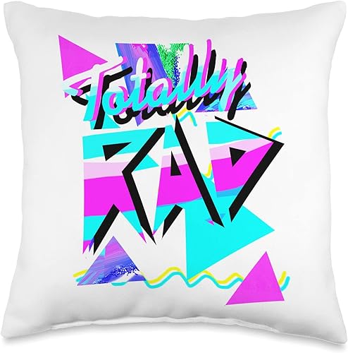 Totally-Rad-Retro-Vintage-Modern-Classics-Store Totally-Rad-80's-Party-Eighties-Retro-1980s - Almohada de 16 x 16 pulgadas, multicolor