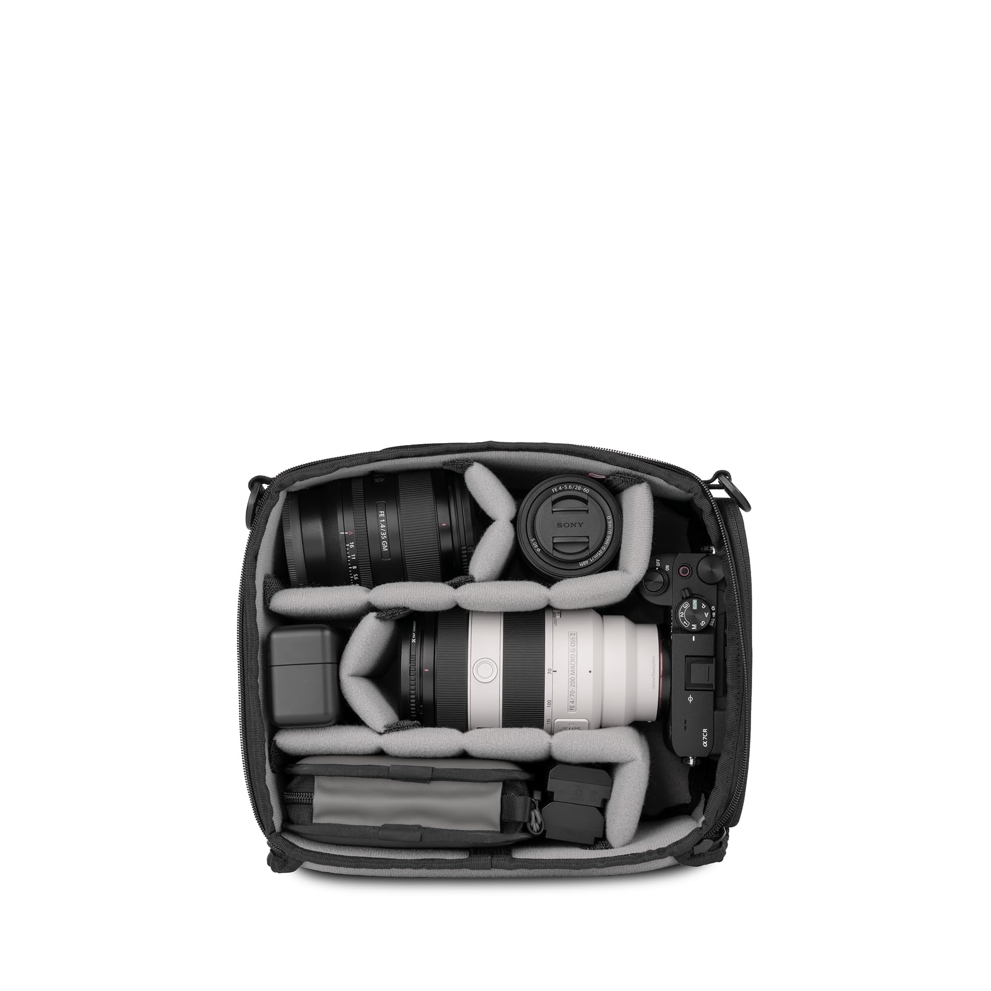 WANDRD Kamera-Würfel: Wetterbeständiger Kamera-Organizer mit weicher grauer Innenseite, modularen Trennwänden und schnellem seitlichem Zugriff, Schwarz , Essential V2, Kamera-Würfel