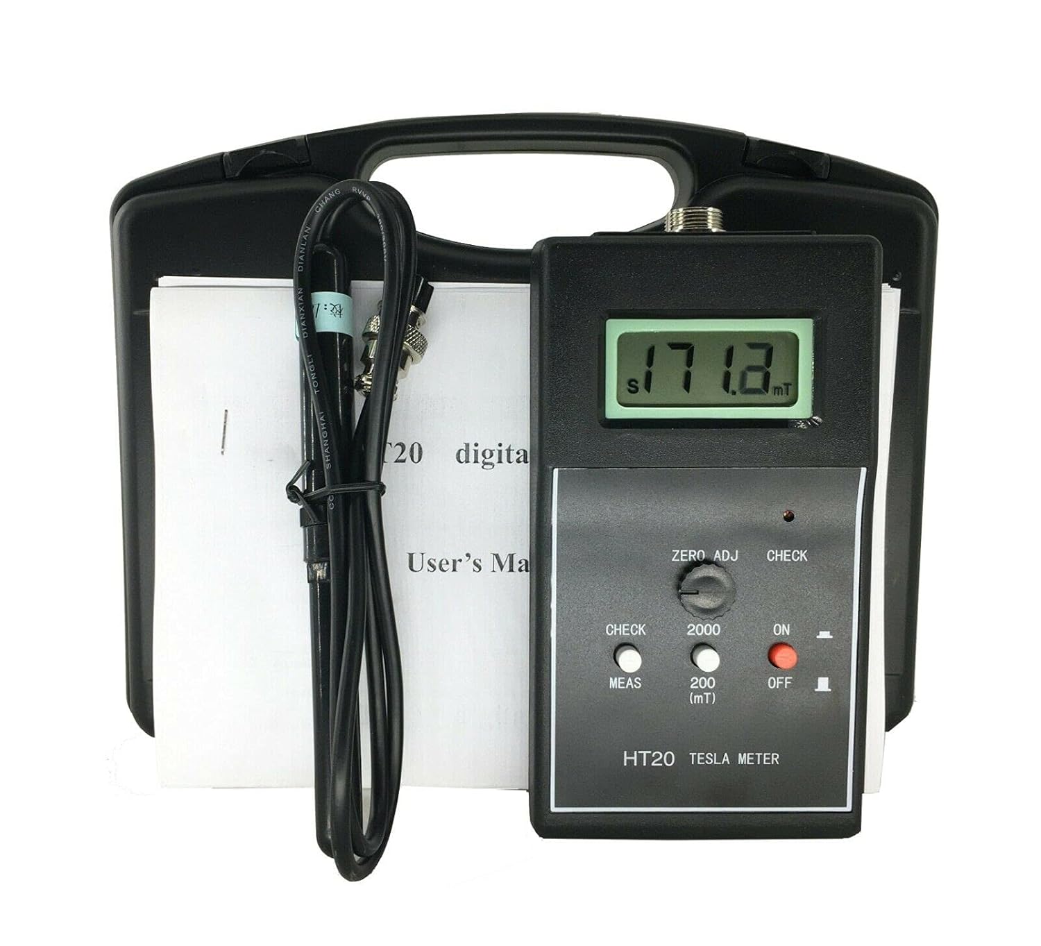 Tesla Meter Gauss Meter with Resolution 0.1mT 1mT Range 0 to 200 to 2000mT LCD Display