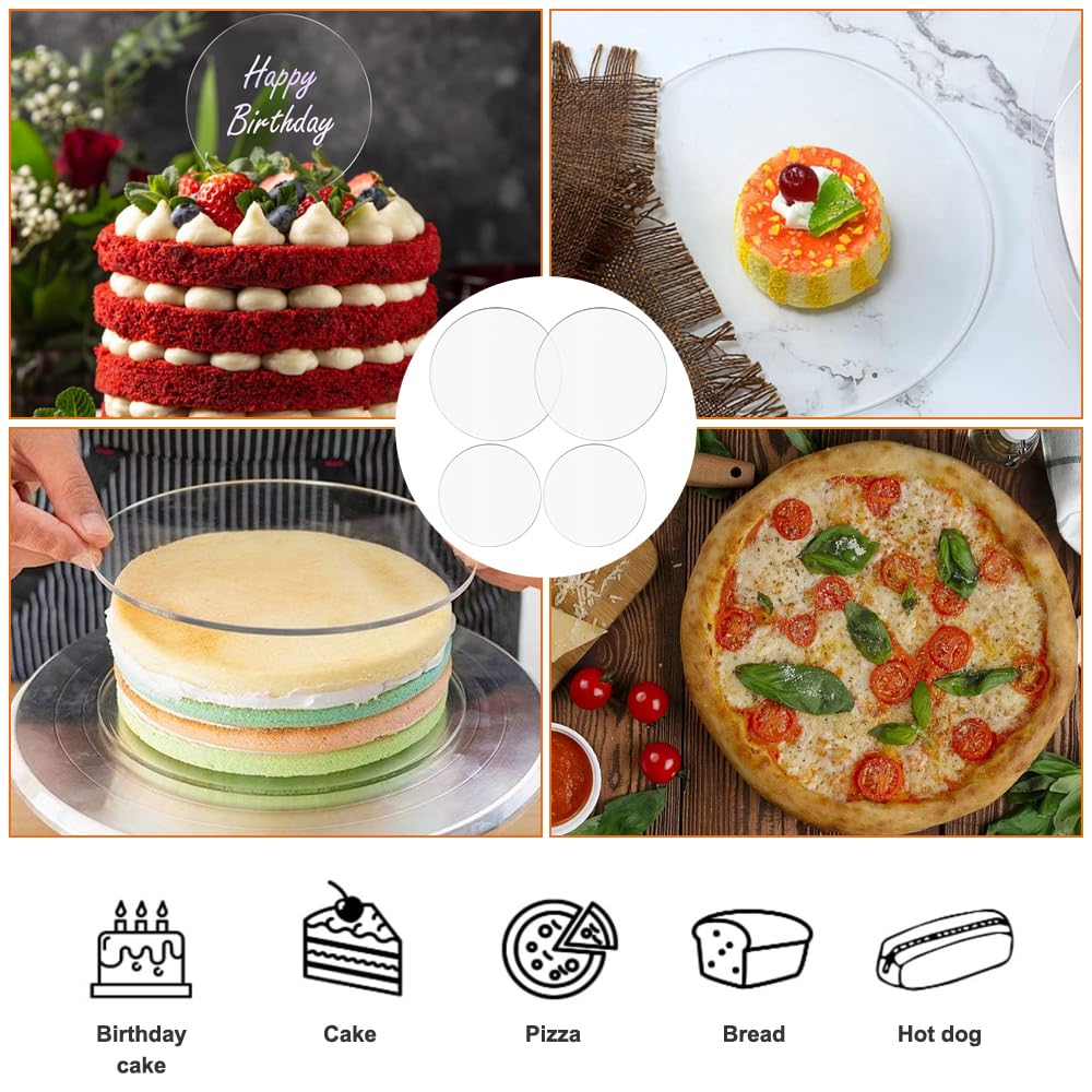 4 Dischi Per Torta In Acrilico Trasparente - 15 Cm X 20 Mm - Piatti Da Pasticceria Riutilizzabili Non Appiccicosi
