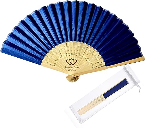 Miniatura 10 de Abanicos de mano personalizados a granel ventiladores de seda personalizados con grabado en el mango, regalos de fiesta para invitados, abanicos de