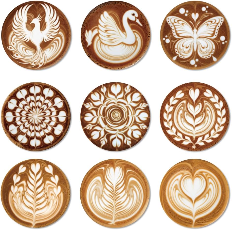 Amazon.com: ANATTASOUL 9 Pcs Wood Coasters for Drinks Coffee Latte Art ...