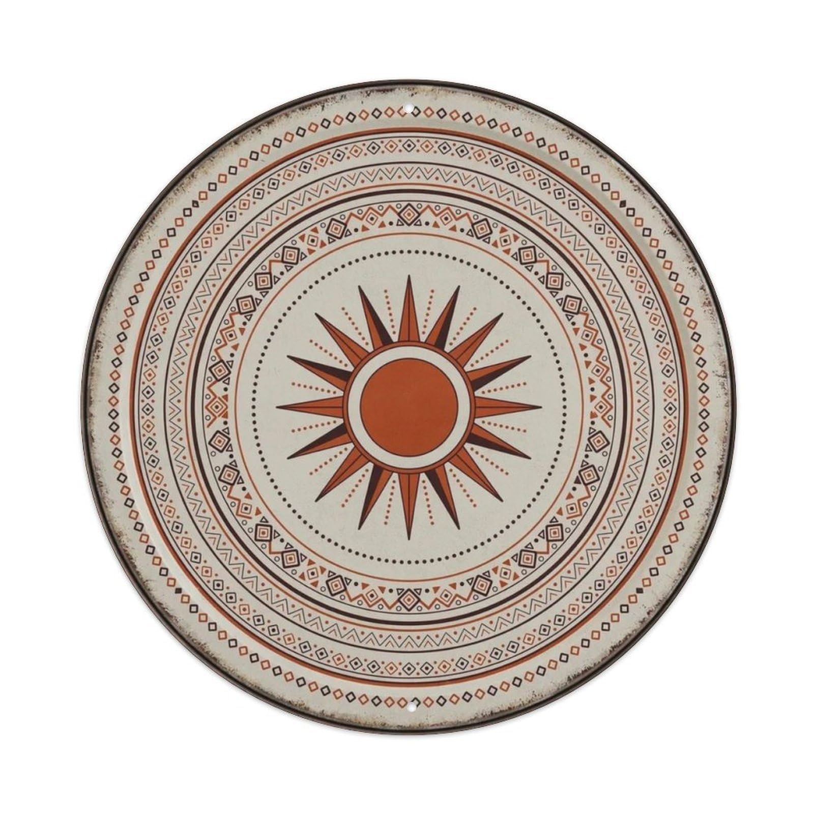 Tribal Sun Symbol Bohemian Round Metal Tin Sign Plaque