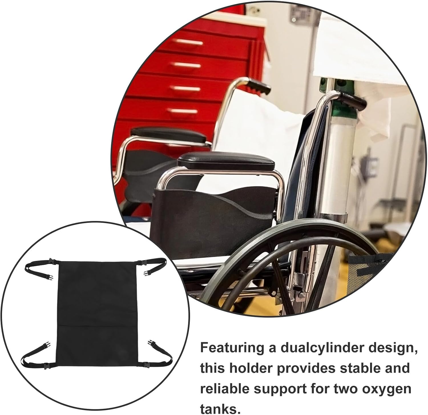 Portable Dual Oxygen Tank Carrier Bag with Adjustable Straps for Wheelchairs Walkers Mobility Scooters Wearable Oxygen Cylinder Holder with Large Storage Compartment and Stable
