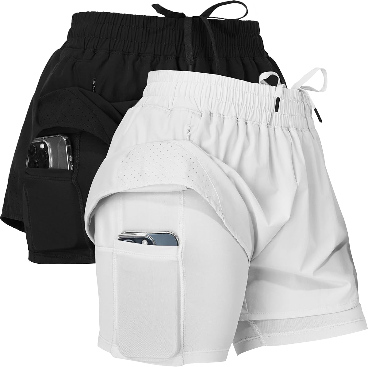 Ultra Performance 2 Pack Workout Shorts Women 2 in 1 Compression Liner | 90% Nylon 10% Spandex, 3 in inseam, built-in phone pocket, Sizes XS-2X, 10 colors, Shorts with spandex underneath, Gym Run