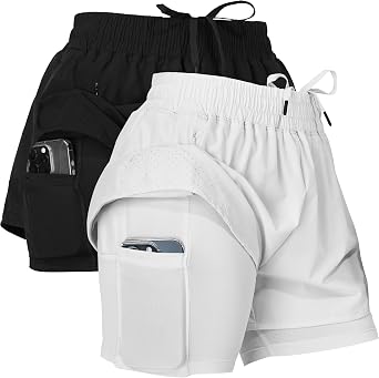 Ultra Performance Womens Running Gym Shorts Women Pack of 2, Nylon Compression Workout Shorts Women with Liner