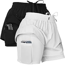 Ultra Performance Womens Running Gym Shorts Women Pack of 2, Nylon Compression Workout Shorts Women with Liner