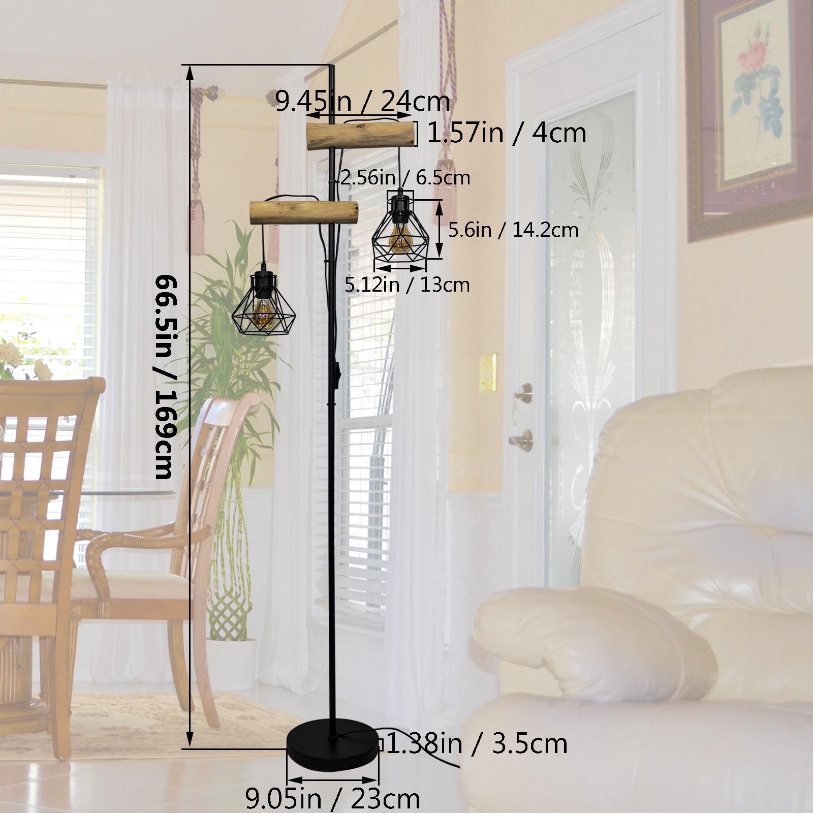 lampa stojąca drewniana do salonu z metalem: lampy stojące z diamentowymi abażurami (żarówka nie jest w zestawie) Nowoczesna dekoracyjna lampa salonowa z podwójnym włącznikiem lampa do łóżka