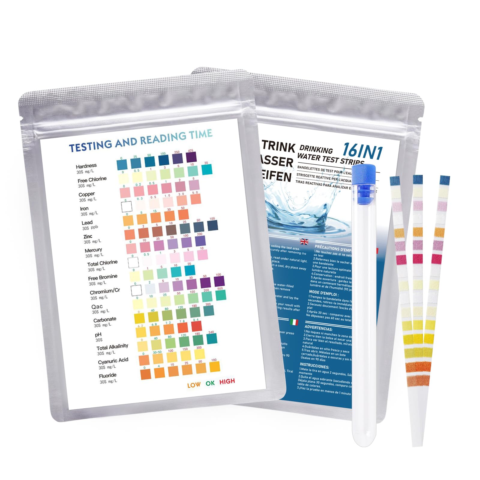 Soodyoow Professional Water Test Strips 50 Strips, Water Testing Kit, pH Test Strips, Water Hardness Test Kit, Hot Tub Test Strips, Aquarium Test Strips, Test Strips for Pool, Spa, Drinking Water