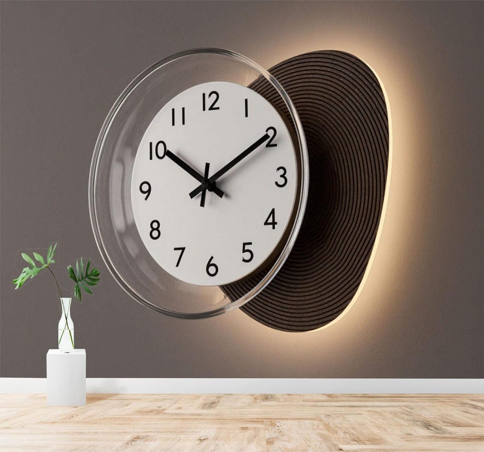 XLMING Minimalist Three Dimensional Clock Soft Lighting Art 3D Wallpaper Silky Texture Home Study Office Grey Dining Room Sofa Bedroom Living Room TV Backdrop-250cm×170cm